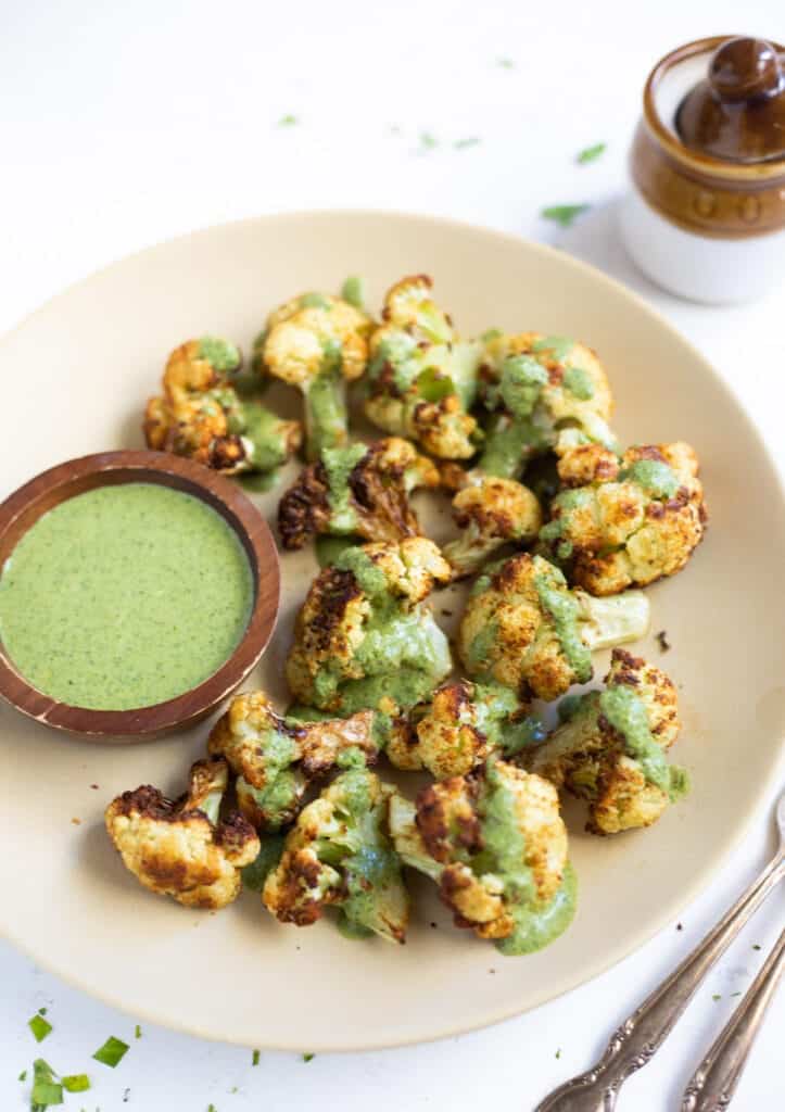 Air Fryer Cauliflower with Cilantro Yogurt Sauce